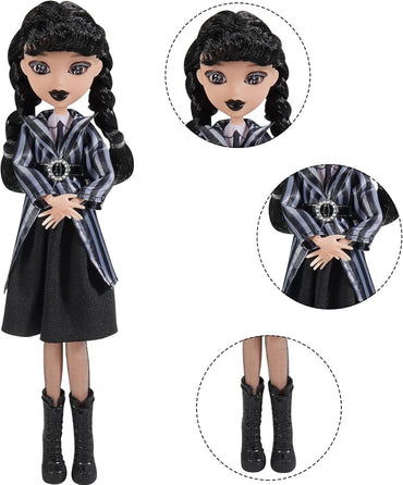 10'' Girls Dolls with Gift Box, Academy Uniform with Black Dress, Black High Heels, Black Hair, Great Toy Gift for Girls Kids