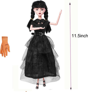 Girls Doll in Gift Box with Black Dress, 11.5 Inch Doll with Hand, High Heels, Black Hair, Gift for Kids & Fans