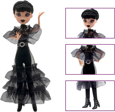 9'' Addams Doll with Gift Box, High Heels, Black Dress, and Hair, Perfect Christmas and Birthdays Toy Gift for Girls & Fans(New A)