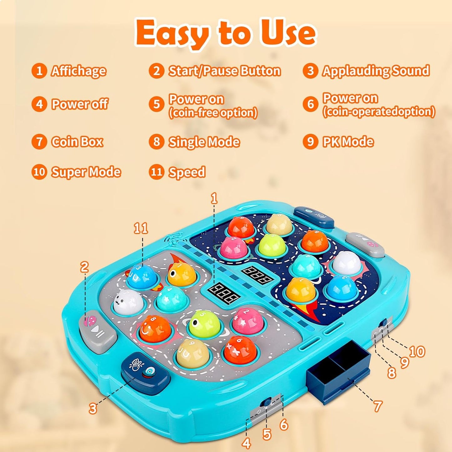 WAYKEE Whack a Mole Game, Toys for 3 4 5 6+ Year Old Boys Girls, Whack a Game for Kids, Gifts for 3-12 Year Old Boys Girls, Interactive Educational Toys with Double Hammers Sound and Light