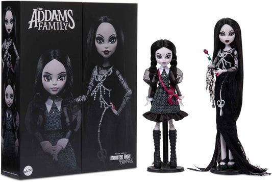 Monster High Skullector Addams Family Doll Two-Pack: Morticia & Wednesday, Fully Articulated Collectible Dolls with Certificate of Authenticity