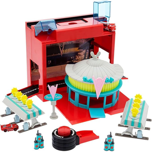 Disney Store Action Toys Pixar Car Play Set - Toolbox Case with Lightning McQueen & Red Die Cast Cars, Launcher, Flo's V8 Cafe, Gas Pumps & More - Inspired by Disney Pixar Cars Films & Cars Land