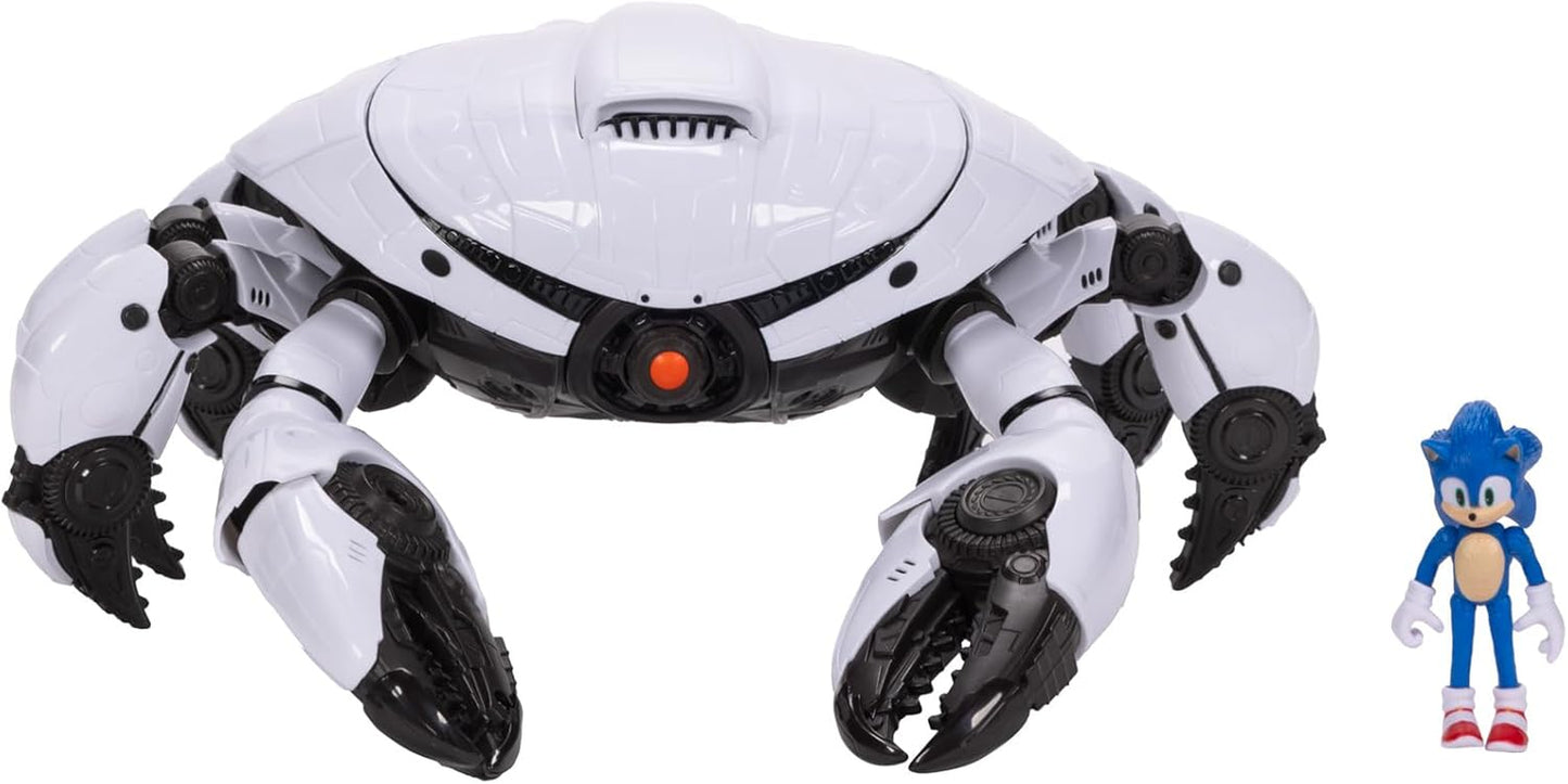 Sonic 3 Movie Toys Crab Mech Pinching Claws Playset with 2.5 Inch Sonic Action Figure Officially Licensed 3 Movie Playset Toys for Kids