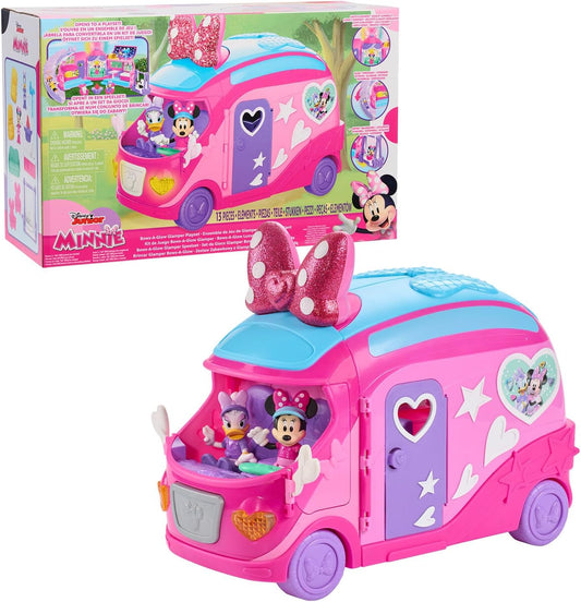 Disney Junior Minnie Mouse Bows-A-Glow Rolling Glamper 13-Piece Figures and Playset, Kids Toys for Ages 3 Up, Amazon Exclusive by