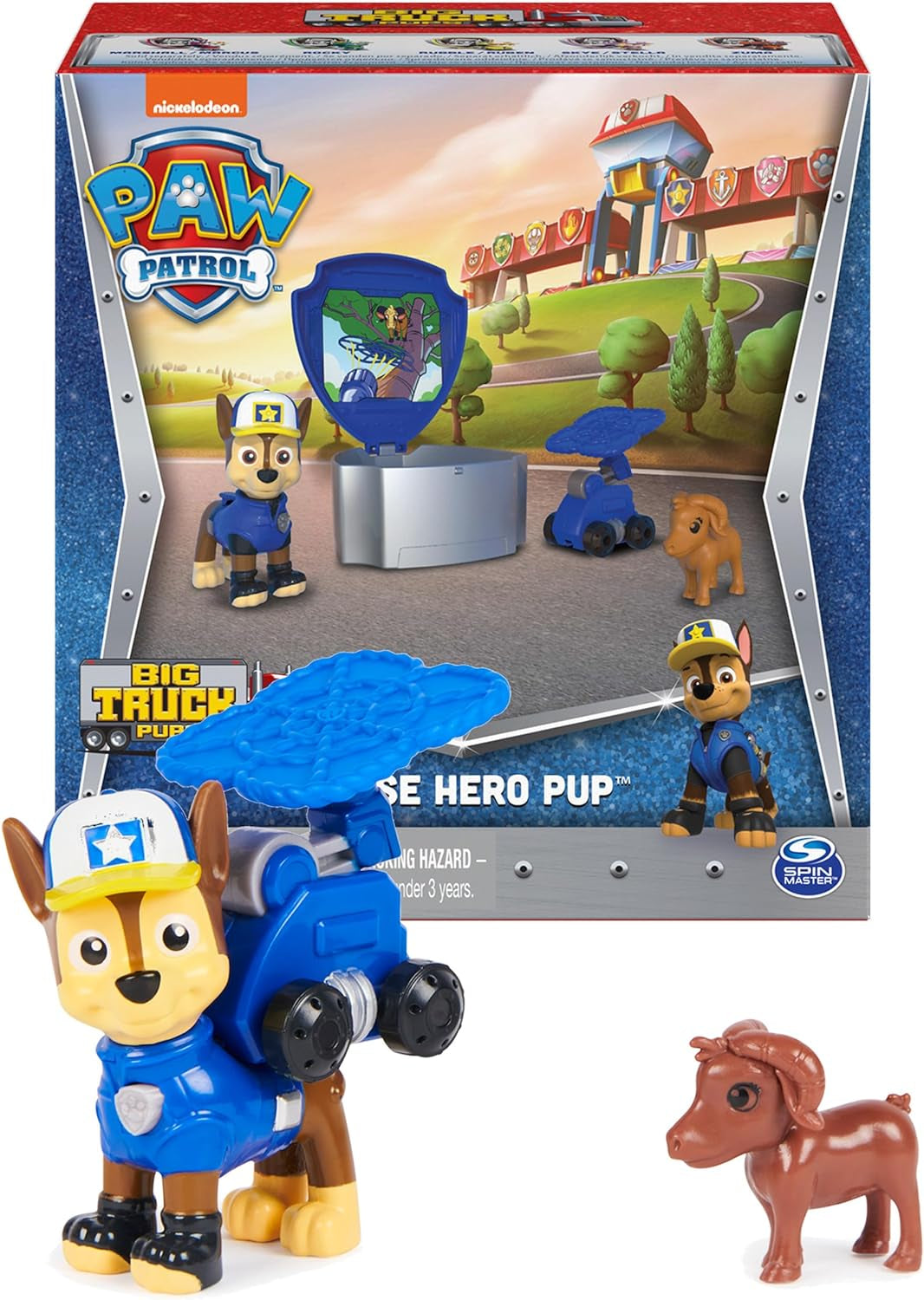 , Big Truck Pups Chase Action Figure with Clip-On Rescue Drone, Command Center Pod and Animal Friend Kids Toys Ages 3 and Up