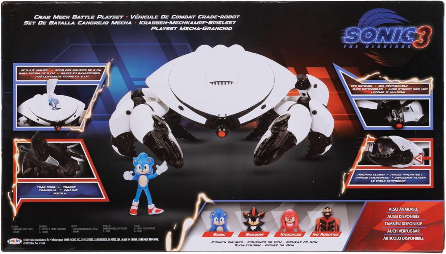 Sonic 3 Movie Toys Crab Mech Pinching Claws Playset with 2.5 Inch Sonic Action Figure Officially Licensed 3 Movie Playset Toys for Kids