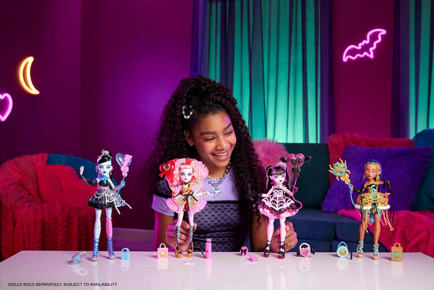 Monster High Scary Sweet Birthday Doll, Cupid Asteria in Pink and Red Party Dress with Themed Accessories like Invite, Balloon, Gift and More