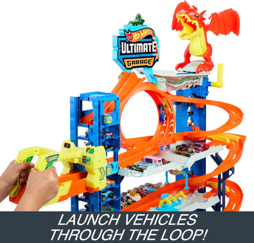 Hot Wheels Ultimate Garage Toy Car Track – Giant Playset with Dragon Attack, Elevator & Die-Cast Vehicles Storage