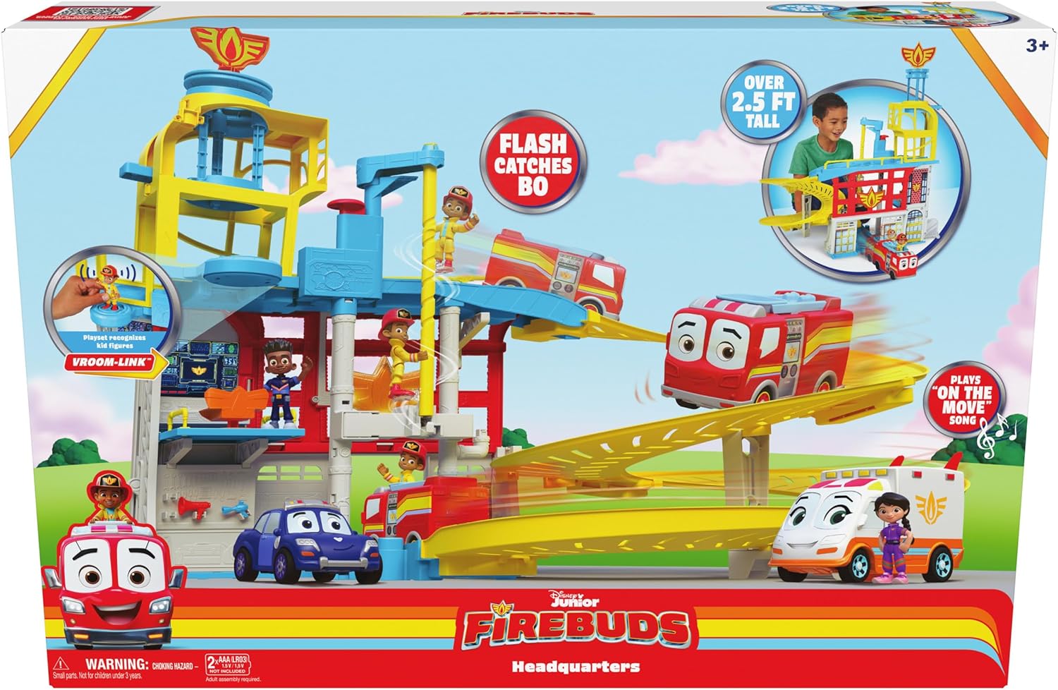 Disney Junior Firebuds HQ Playset with Lights, Sounds, Fire Truck Toy, Action Figure and Vehicle Launcher, Kids Toys for Boys and Girls Ages 3 and Up