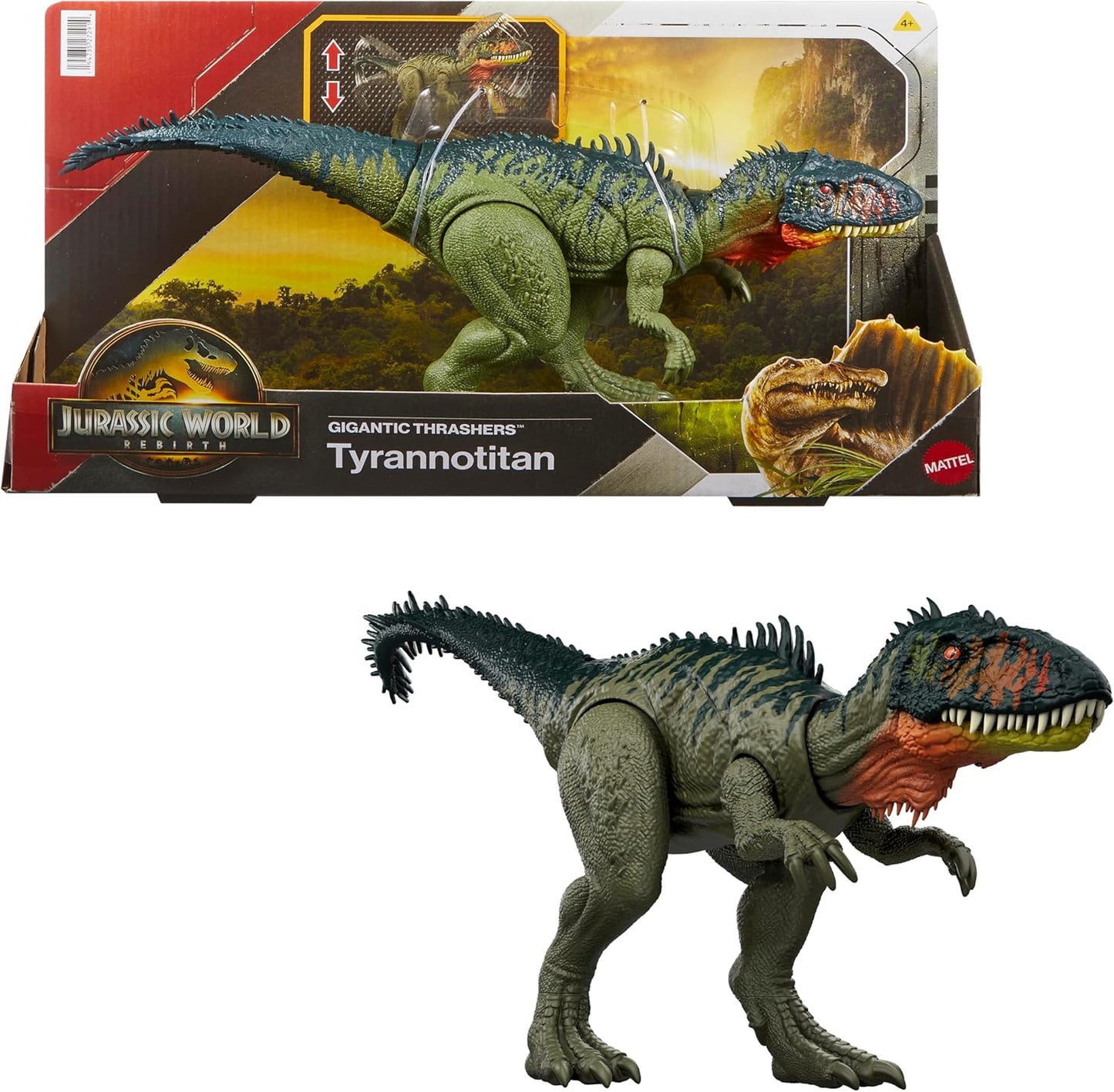 Jurassic World Rebirth Gigantic Thrashers Tyrannotitan Dinosaur Toy – Tail-Activated Rampage Attacks & App Connected Play