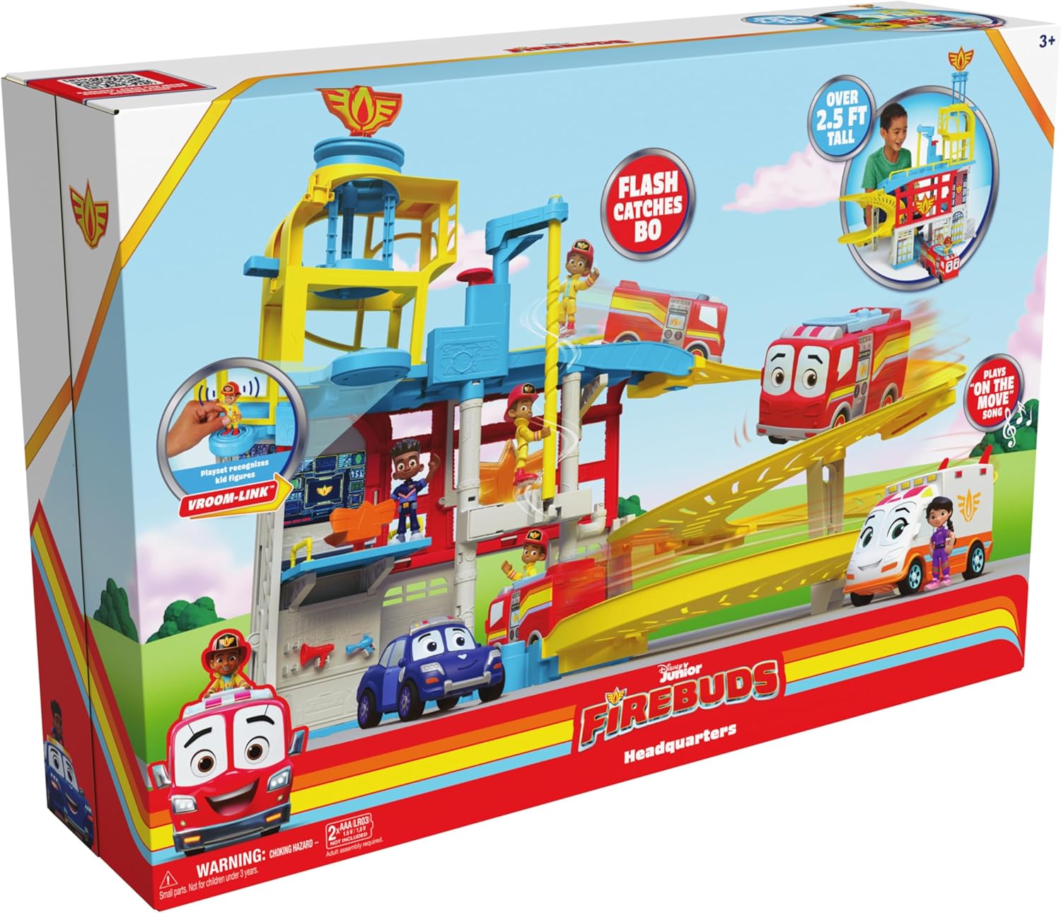 Disney Junior Firebuds HQ Playset with Lights, Sounds, Fire Truck Toy, Action Figure and Vehicle Launcher, Kids Toys for Boys and Girls Ages 3 and Up