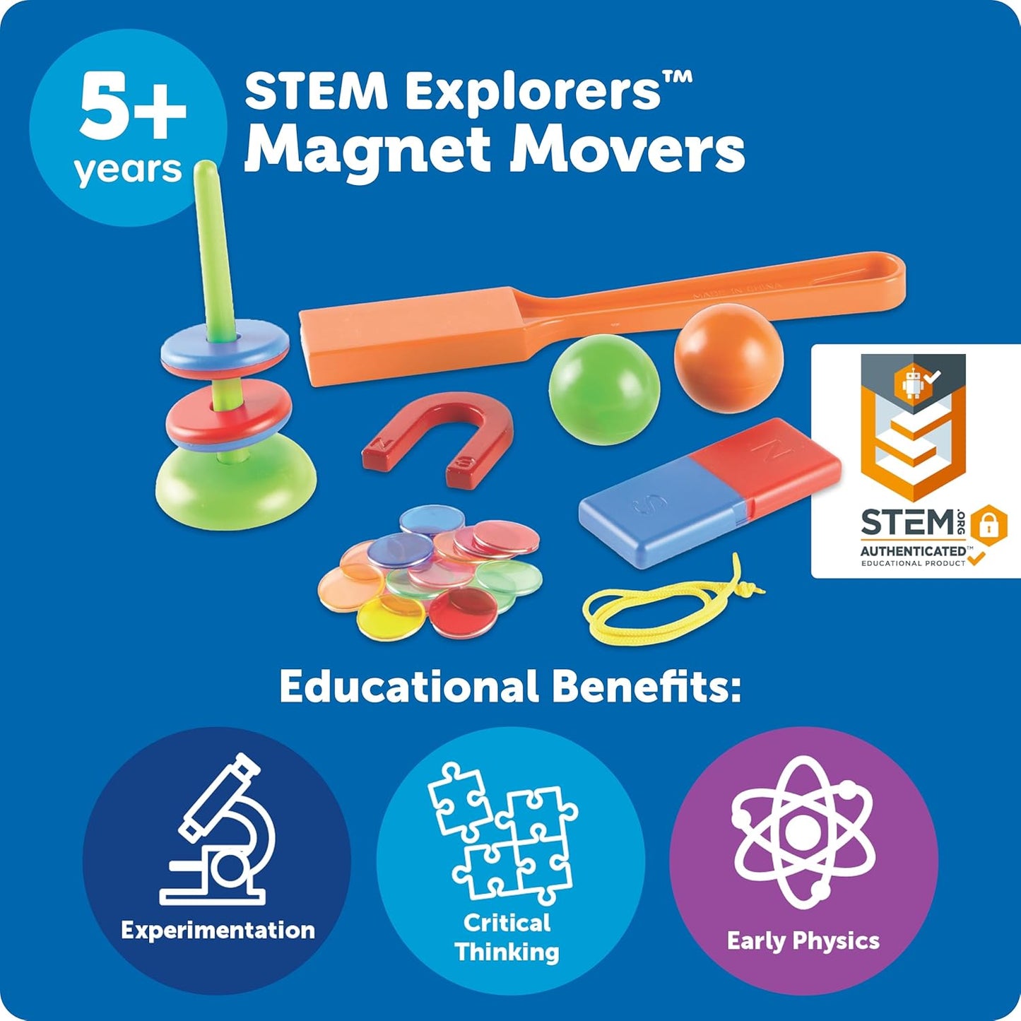 STEM Explorers -Ages 5+, Magnet Movers, Critical Thinking Skills, STEM Certified Toys, Magnets Kids,Magnet Set,Back to School Supplies,39 Pieces