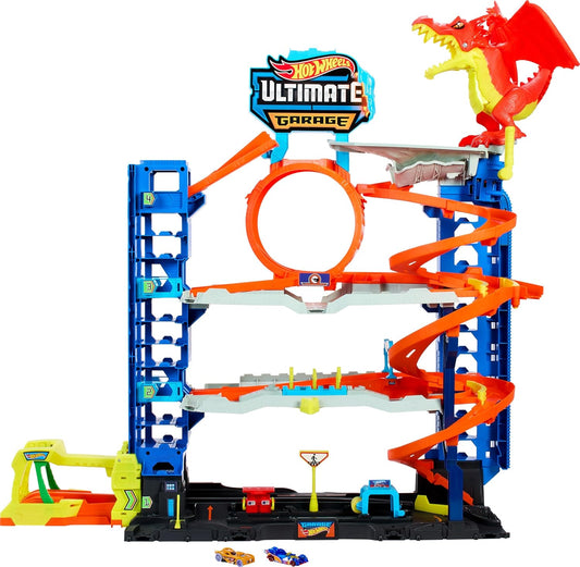 Hot Wheels Ultimate Garage Toy Car Track – Giant Playset with Dragon Attack, Elevator & Die-Cast Vehicles Storage