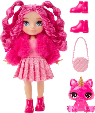 Rainbow High Littles – Magenta Monroe, Pink 5.5" Posable Small Doll with Purse, Magical Pet Kitty, Girls Toy Gift, Kids Ages 4-12 Years