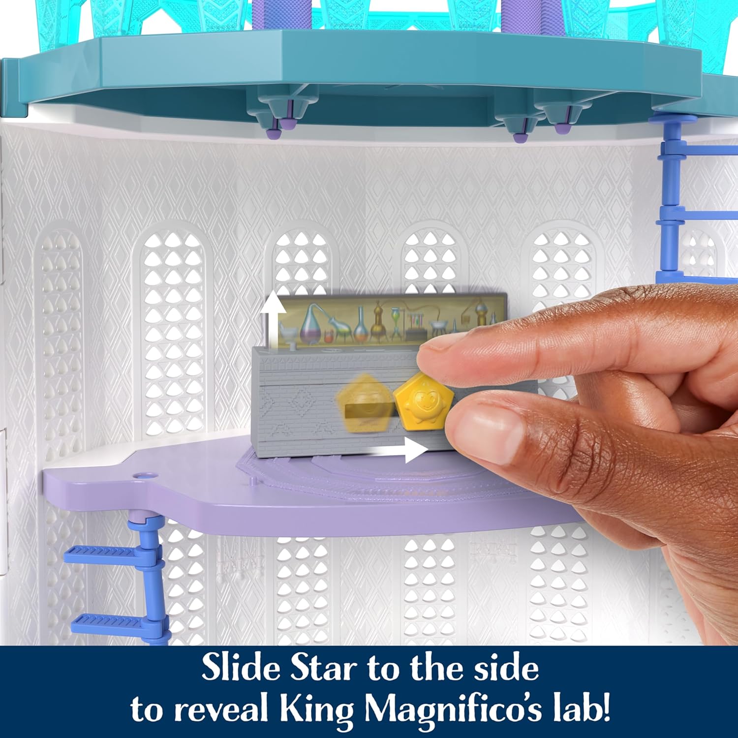 Mattel Disney Wish Rosas Castle Dollhouse Playset with 2 Posable Mini Dolls + Mattel Disney Wish Mini Doll Surprise, Keychain Compact (Styles May Vary)