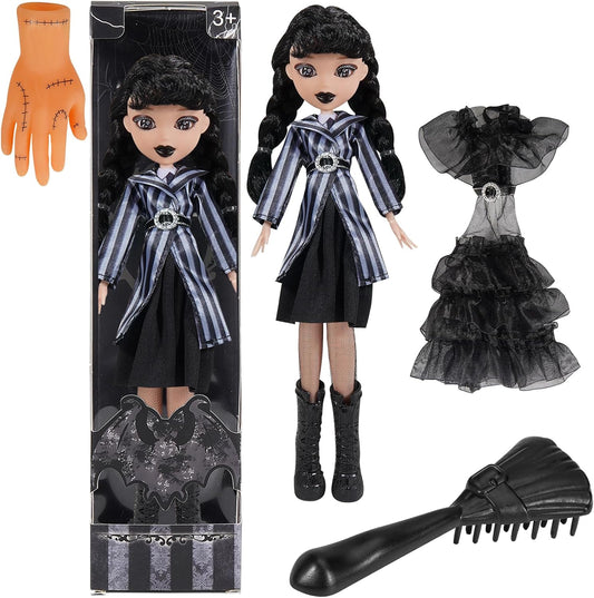 10'' Girls Dolls with Gift Box, Academy Uniform with Black Dress, Black High Heels, Black Hair, Great Toy Gift for Girls Kids