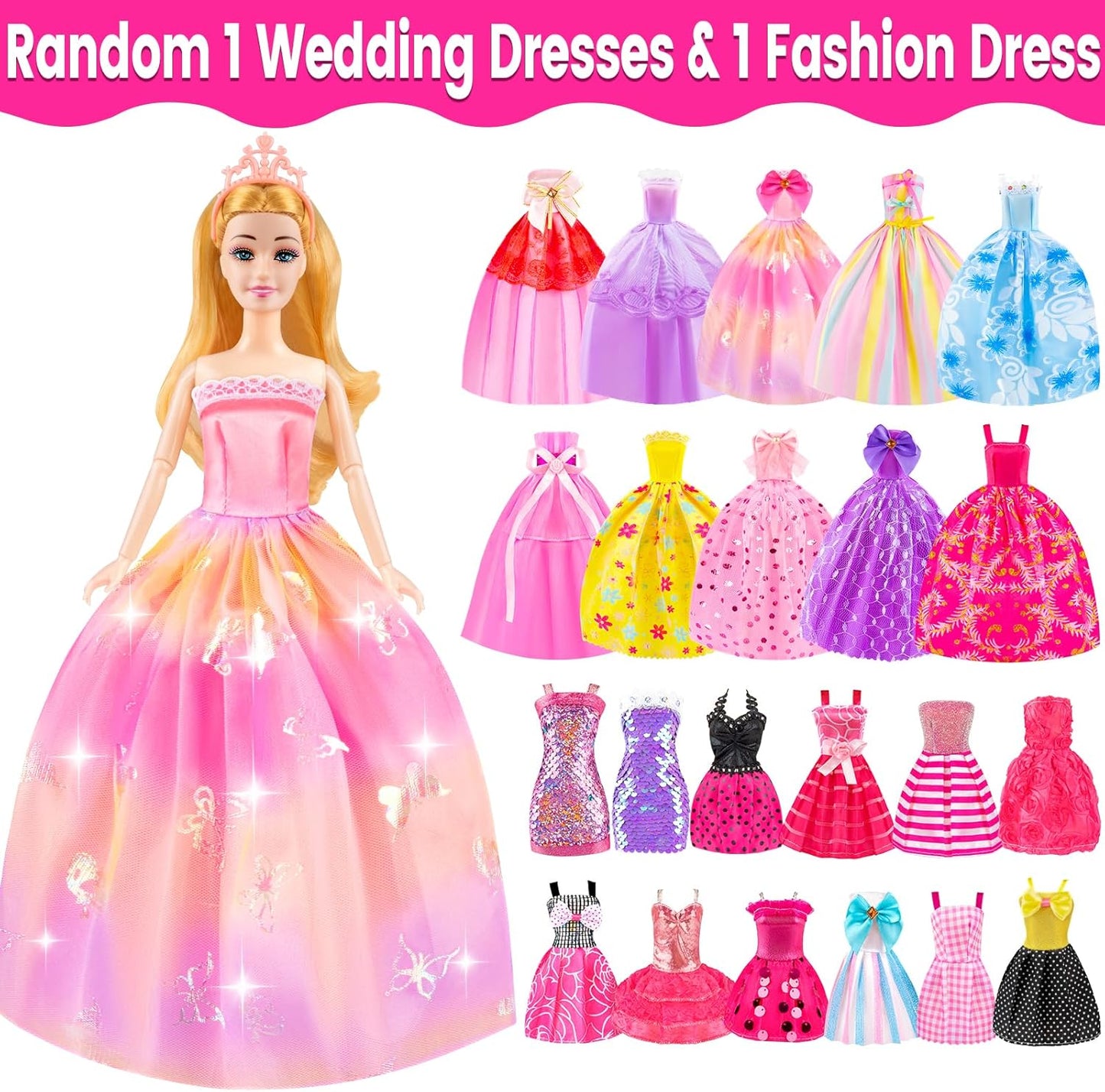 76 Pcs Doll & Convertible Car Playset,Included 11.5 in Doll,Doll Car,Princess Dresses,Fashion Dresses,Casual Clothing,Swimsuits,Bags,Shoes,Doll Playset,Doll Dress up Toys for Girls Kids Toddlers Gifts