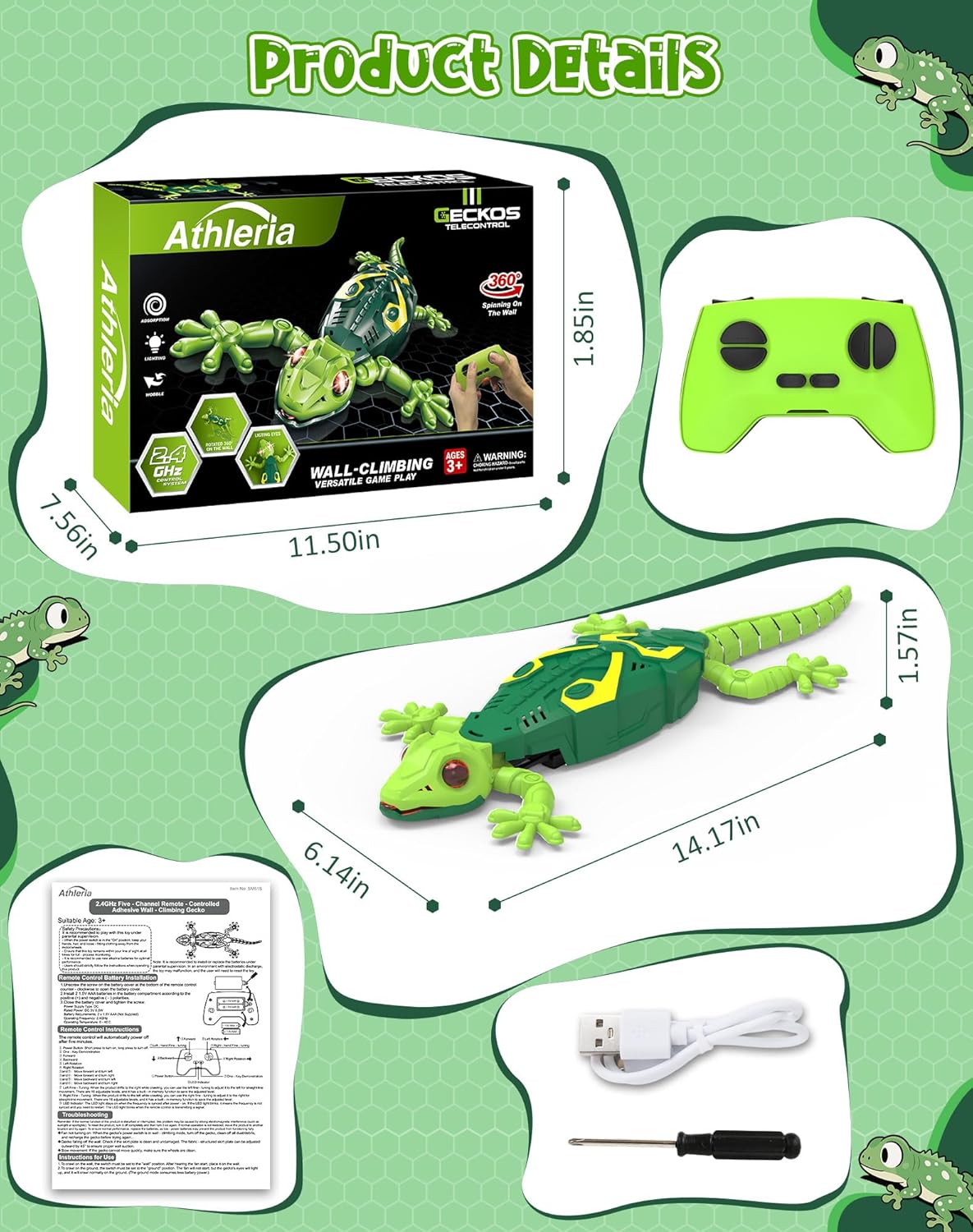 Wall Climbing Lizard RC Car – Wall Crawler Robot Gecko Toy for Kids Ages 3+