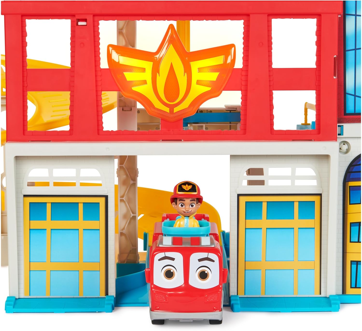 Disney Junior Firebuds HQ Playset with Lights, Sounds, Fire Truck Toy, Action Figure and Vehicle Launcher, Kids Toys for Boys and Girls Ages 3 and Up