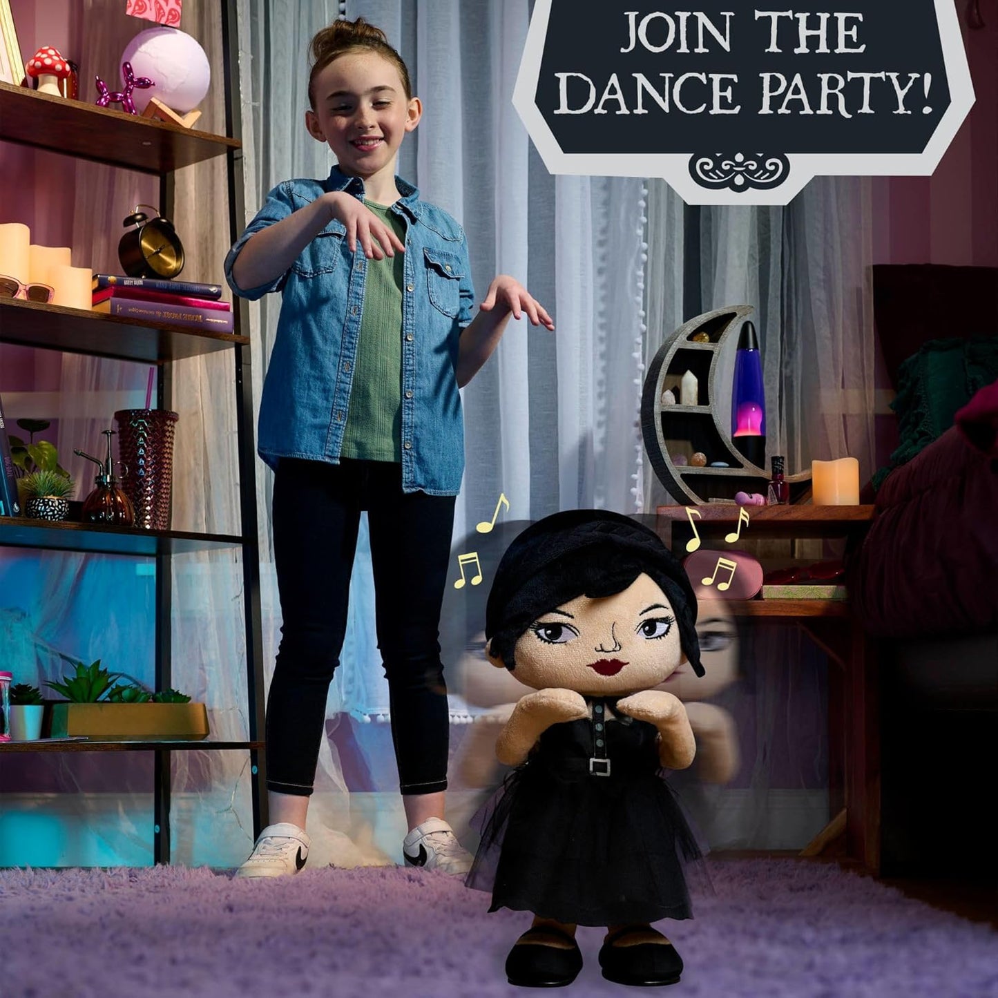 Just Play Wednesday Dancing Plush Doll with Music and Movement, 12.5-Inch Dancing Plushie, Interactive Toy, Kids Toys for Ages 3 Up