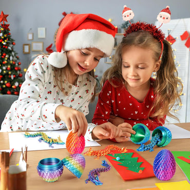 4PCS 3D Printed Dragon Egg, Articulated Crystal Animals Fidget Toy Kid, Small 3D Printer Dinosaur Dino Eggs Toy Easter Gifts for Kids Boy Girls (4-Piece-C)