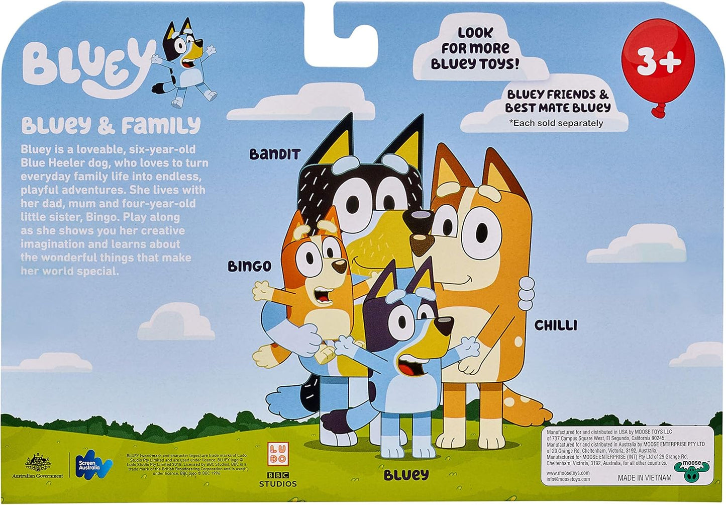 Bluey Family Figure 4-Pack – Includes Bluey, Bingo, Mum (Chilli) & Dad (Bandit) – Poseable Collectible Toy Figures for Kids Ages 3+ – Durable Cake Toppers & Gifts for Toddlers and Fans