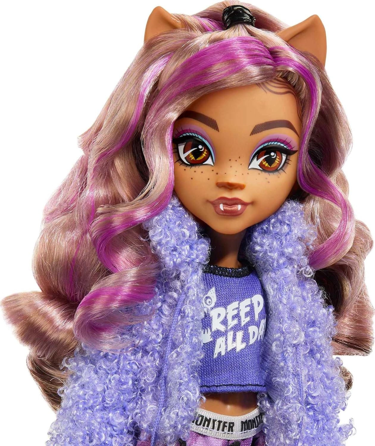 Monster High Creepover Party Doll, Clawdeen Wolf with Pet Dog Crescent, Sleepover Clothes & Accessories like Eye Mask & Pizza