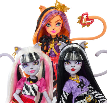 Mattel Monster High Dolls, the Hissfits Band Three-Pack with Toralei Stripe, Meowlody and Purrsephone