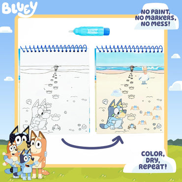 Bluey Aqua Art - Reusable Water Reveal Activity Pages with Water Pen for No-Mess Drawing and Coloring