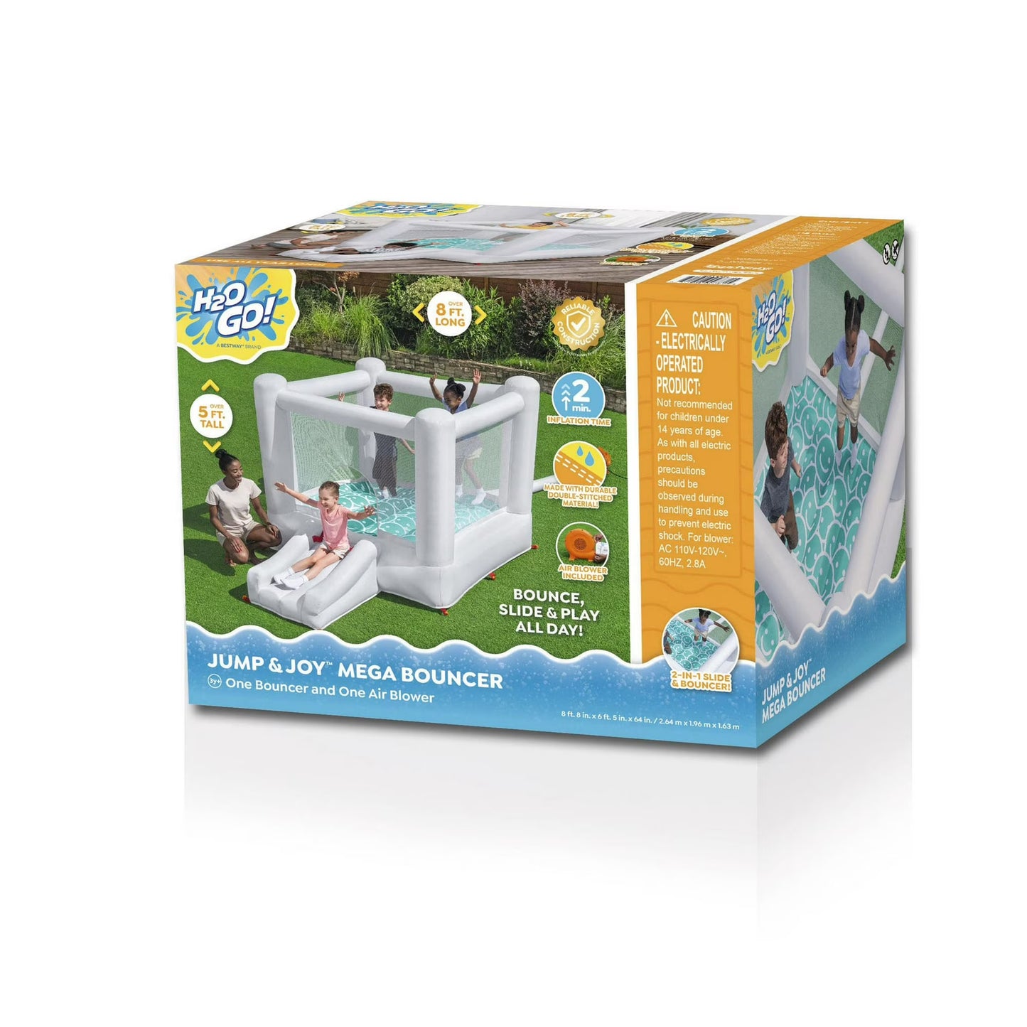 H2OGO Jump & Joy Kids Inflatable Bounce House with Extra-Wide Slide, White,