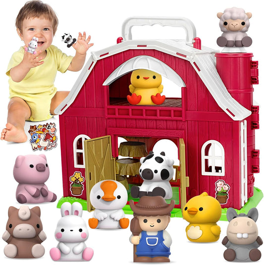 Toys for 1 2 3 Years Old Boys Girls, Big Red Barn Farm Animal Playset for Boys Girls, Learning Montessori Toys, Christmas Birthday Easter Gift for Baby Kids Toddlers Age 12-18 Months