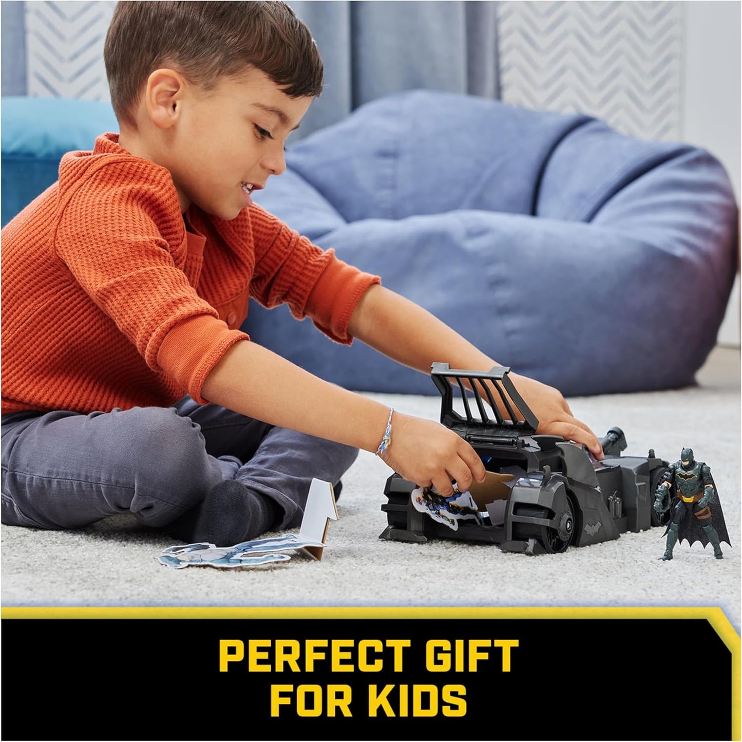 , Crusader Batmobile Playset with Exclusive 4-Inch Batman Figure, 3 Super-Villain Paper Figures, Kids Toys for Boys and Girls Ages 4+