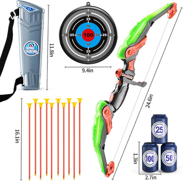 Bow and Arrow Set for Kids - Archery Toy Set - LED Light up with Suction Cup Arrows, Target & Quiver, Indoor and Outdoor Toys for Children Boys Girls