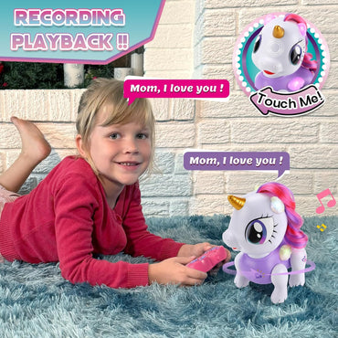 Remote Control Robot Pets Toys for Ages 5-7,Interactive Voice Control,Rechargeable & Recordable,Touch Sensing,Stem Toy Program Treats, Walking, Dancing Robot Toys for Girls (Purple)