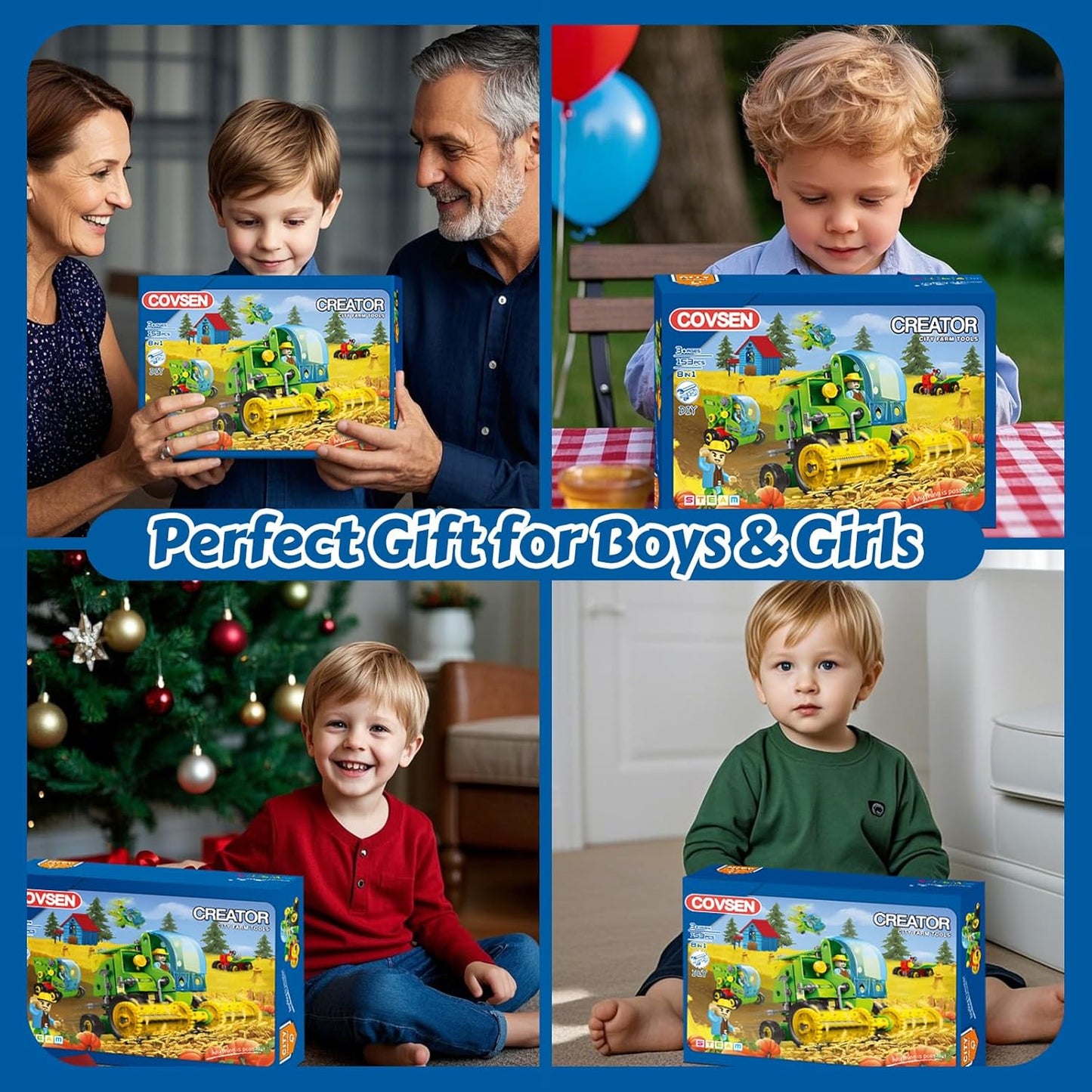 8-In-1 Farm Building Toys for Kids 4 5 6 7 8+ Year Old Boy & Girl, 153 PCS Tractor STEM Toy for Kids, 8 in 1 Learning Toys Educational Construction Blocks Building Set Birthday Gift for Kid