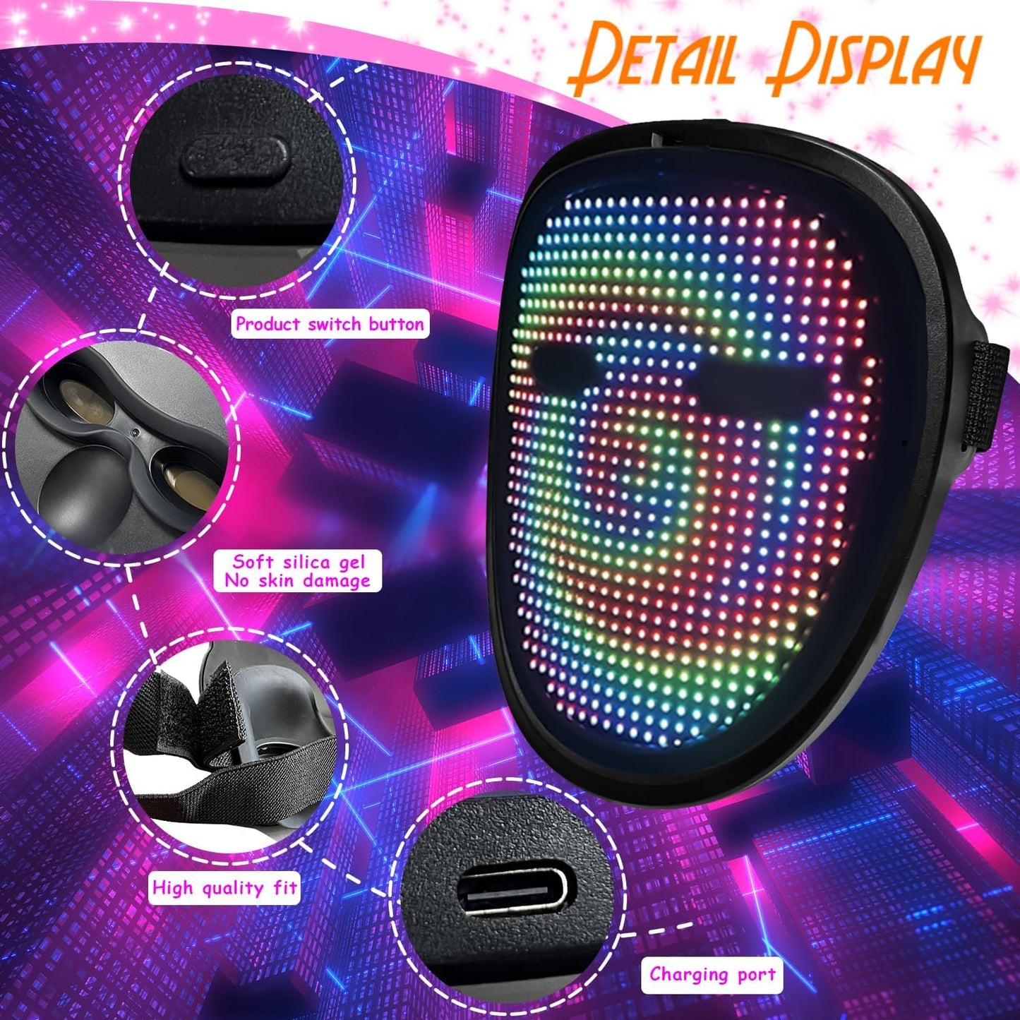 Led Mask with Gesture Sensing,Light up Mask for Kids/Men/Women LED Halloween Mask for Costume Cosplay Party