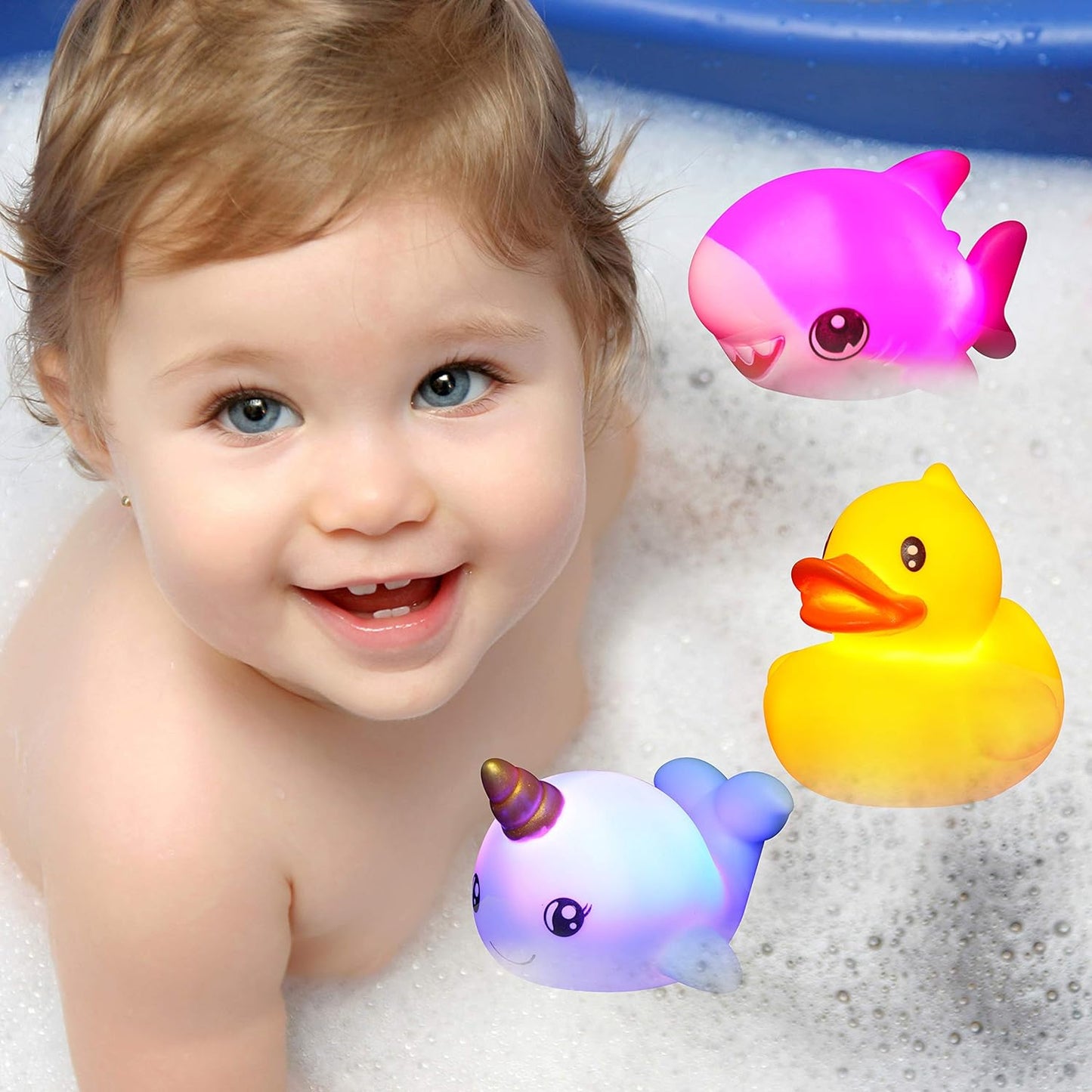 12 PCS Light up Bath Toys, Toddler Flashing Colourful LED Bathtub Mermaid Toy, Baby Bathtime Floating Rubber Shower Gifts for Infant Kids Boy Girl Valentines Easter Gifts Swimming Pool Party