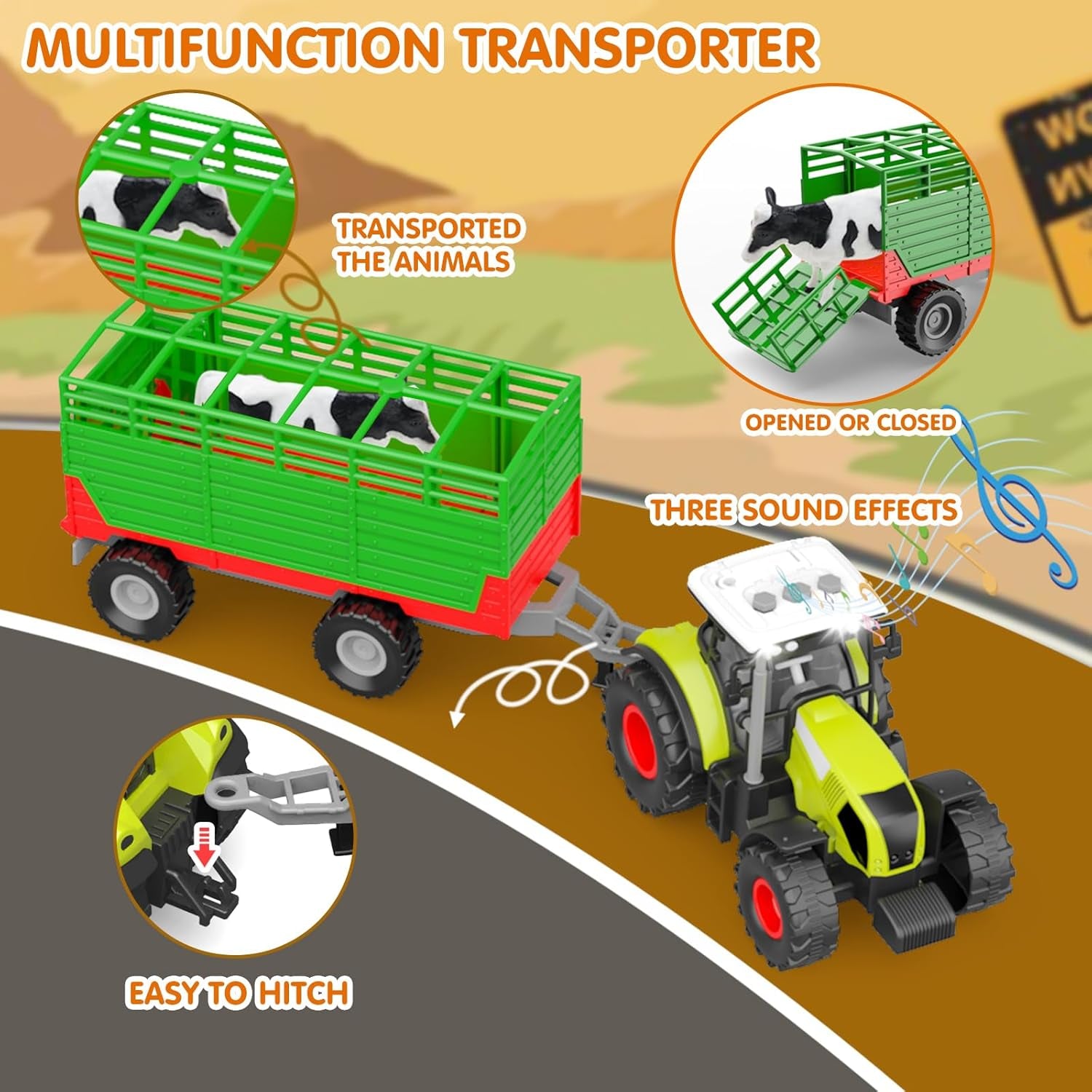 Farm Animal Toys Set,69 Pcs Farm Toys with Tractor with Trailer,Horse Stable Grain Bins Horse Cow Farmer Figures Fence Playset for Kids Toddlers Boy Girl 3-12 Years Old