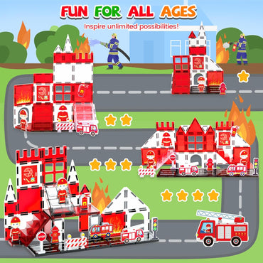 Magnetic Tiles Firefighter Set, Magnetiles with Firefighter, Magnetic Tiles for Kids Ages 4-8, STEM Toys, Magnet Blocks for Boys and Girls, Creative Building Toys, Firefighter
