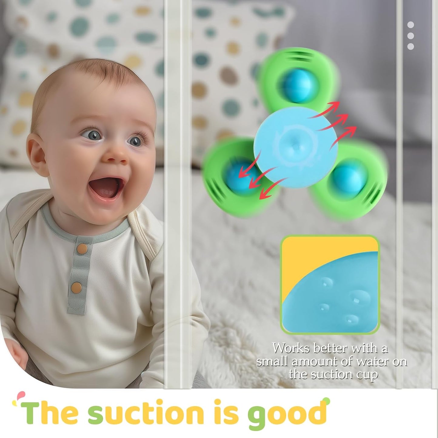 3PCS Suction Cup Spinner Toys for 1 Year Old Boy Girl|Spinning Top Baby Toys 12 18 Months|1 2 Year Old Boy Birthday Gift|Baby Bath Toy for Kids Ages 1-3|Sensory Toy for Toddlers 1-3