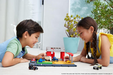 Toy Car & Playset, Action Drivers Farm Adventure with 1:64 Scale Tractor & Trailer, 2 Hay Bales & Detachable Goat, Horse & Cow Figures & Sounds