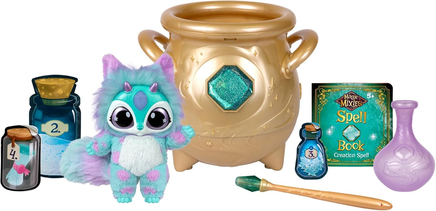 - Magical Real Misting Gold Cauldron with 8 Inch Non-Electronic Plush Toy. Follow the Spell Book Add the Magic Ingredients. Who Will You Magically Create?