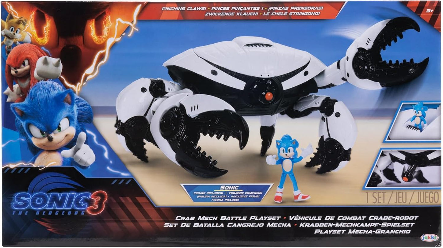 Sonic 3 Movie Toys Crab Mech Pinching Claws Playset with 2.5 Inch Sonic Action Figure Officially Licensed 3 Movie Playset Toys for Kids