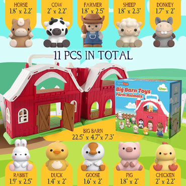 Toys for 1 2 3 Years Old Boys and Girls, Big Barn Toy with Farm Animal, Preschool Montessori Toy, Farm Playset with Big Red Barn & Farmer, Easter Gift Toy for Toddlers