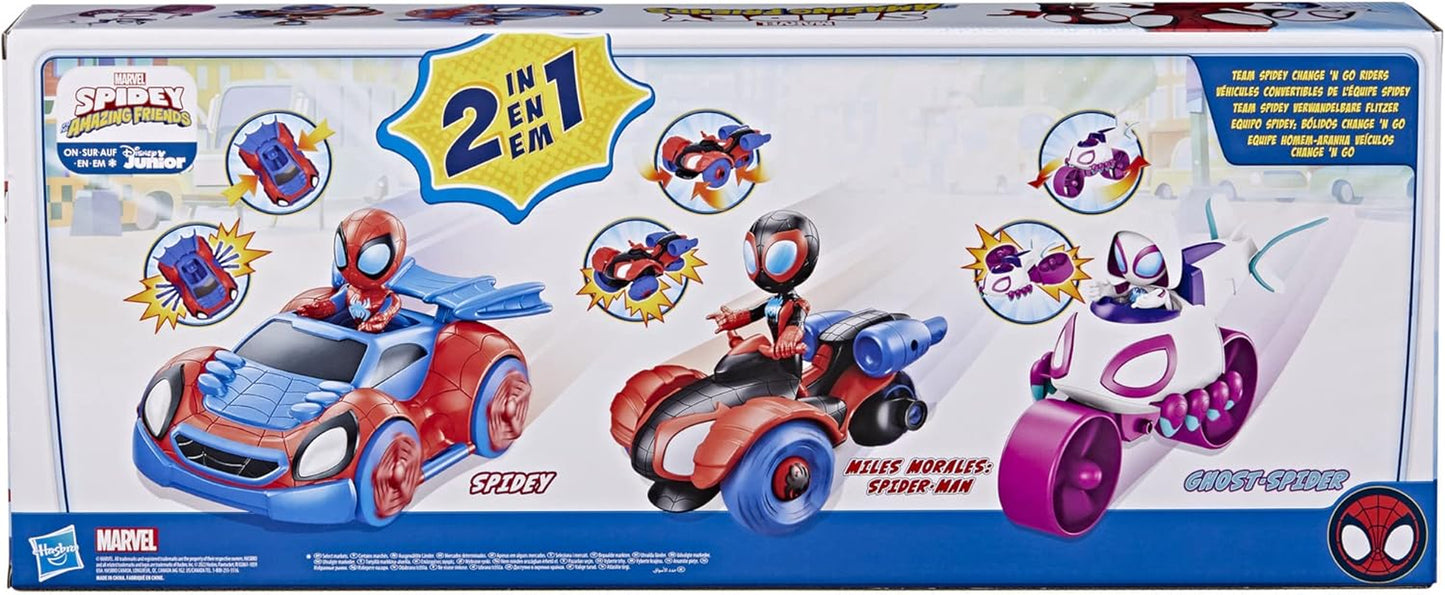 Team Spidey Change ‘N Go Riders Playset, 3 Toy Cars and Action Figures, Marvel Super Hero Toys for 3 Year Old Boys and Girls and up (Amazon Exclusive)