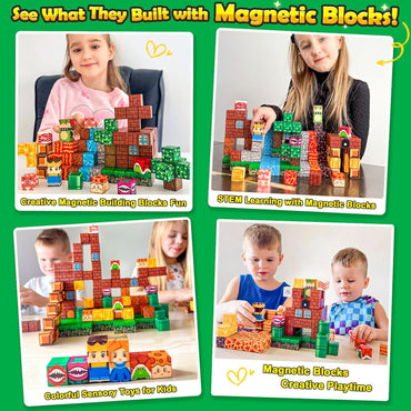 100PCS Magnetic Blocks Magnetic Building Blocks Sensory Toys for Kids Ages 3-5 6-8 8-12 Kids Game Toys for 3+ Year Old Boys & Girls, 3 4 5 6 7 8 9 10 Year Old Boy Birthday Gifts