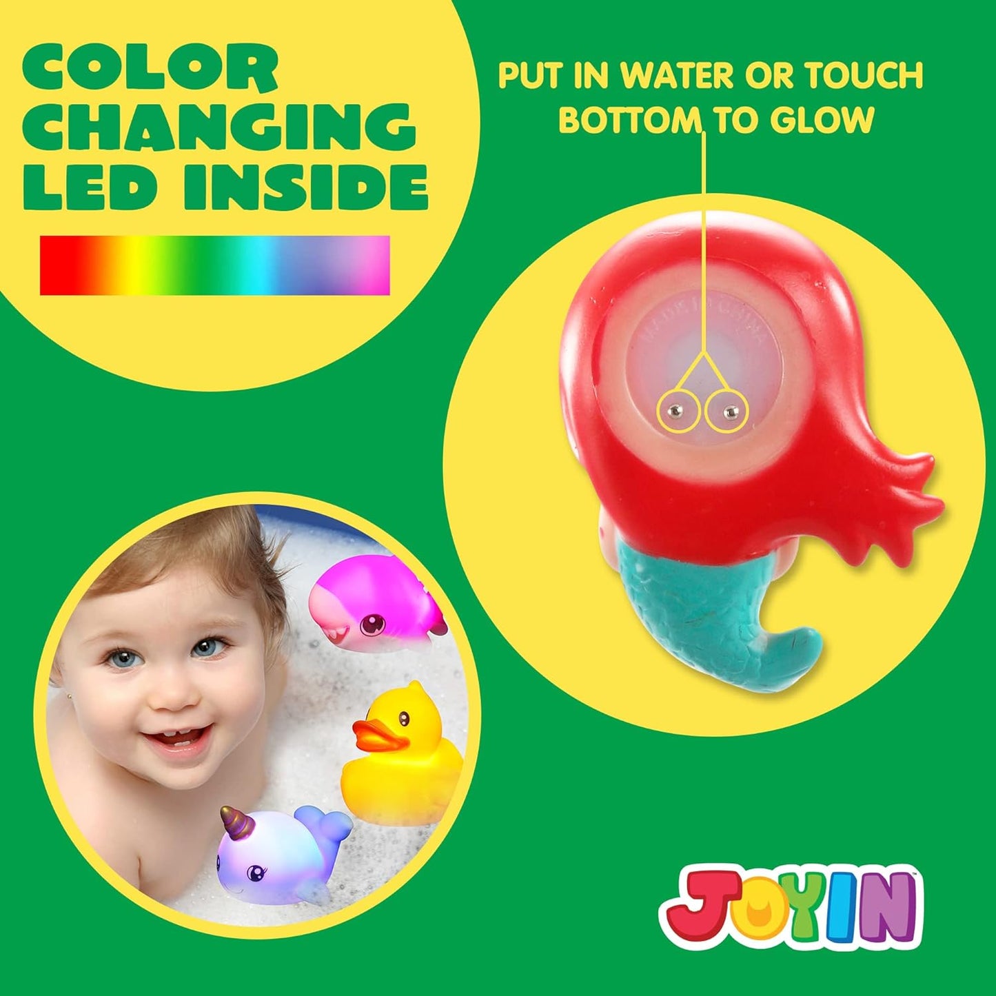12 PCS Light up Bath Toys, Toddler Flashing Colourful LED Bathtub Mermaid Toy, Baby Bathtime Floating Rubber Shower Gifts for Infant Kids Boy Girl Valentines Easter Gifts Swimming Pool Party
