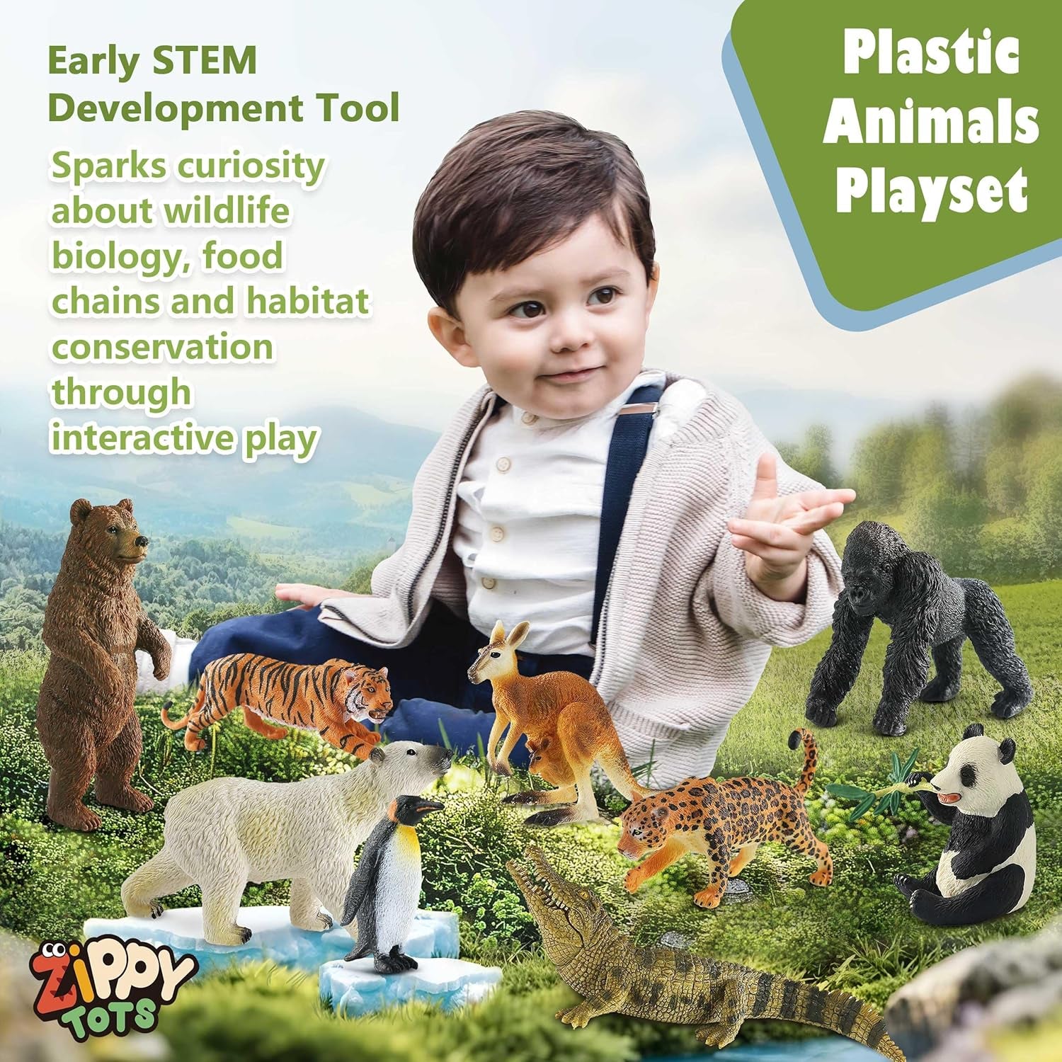9 PCS Zoo Animal Toys for Kids 3-5 Realistic Plastic Wild Animal Figurine Toys Educational Learning Toy for Kids Boys Girls Toddlers