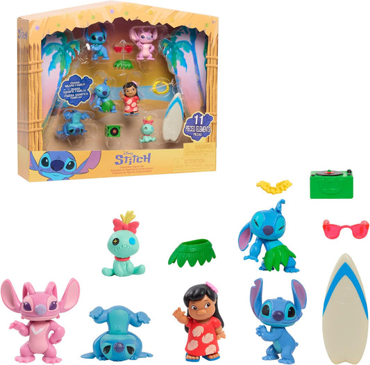 Disney Stitch Collectible Figure Set with Accessories, 11-Pieces, 2-Inch Figurines, Includes Stitch, Lilo, Angel, & Scrump, Collectible Toys, Home Decoration, Kids Ages 3+