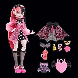 Monster High Doll, Draculaura with Pink & Black Hair in Signature Look with Fashion Accessories & Pet Bat Count Fabulous
